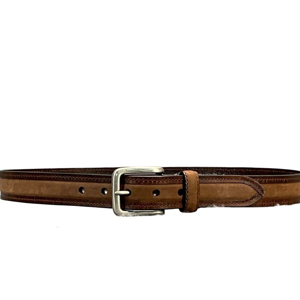 Columbia Western Brown Leather Pewter Buckle Belt Men 36”